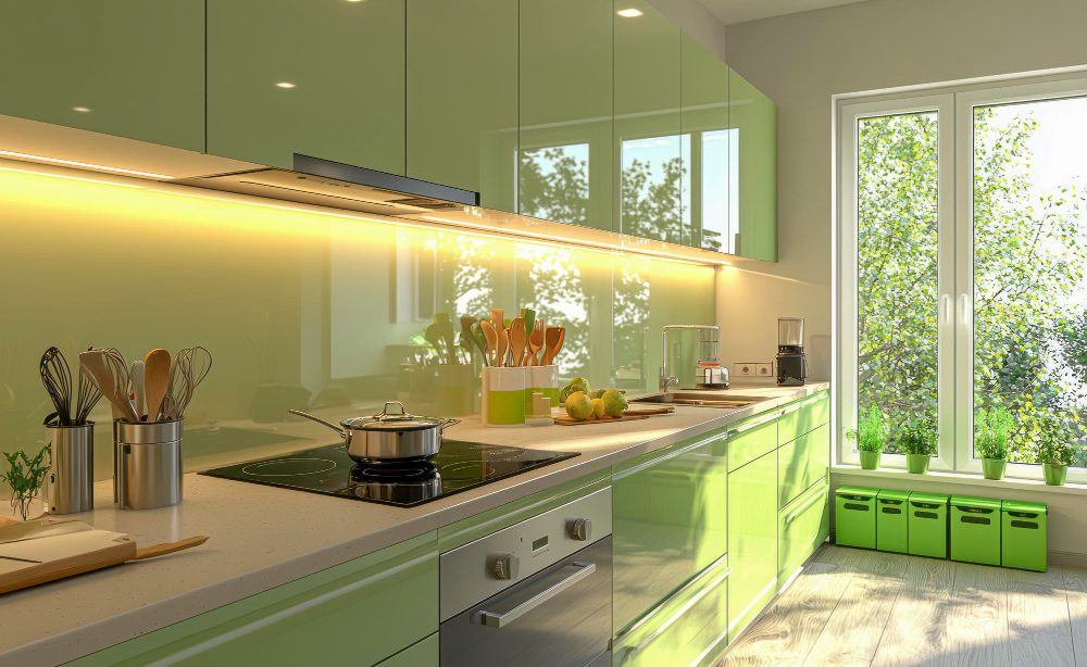 Cuisine verte claire pour une cuisine lumineuse et écologique